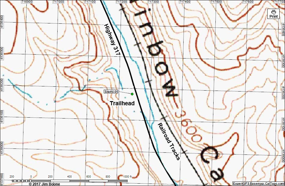 Rainbow Canyon Rock Art Site #4 Map