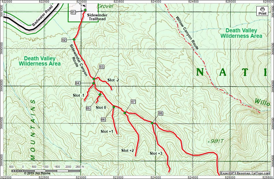 Sidewinder Canyon Route Map