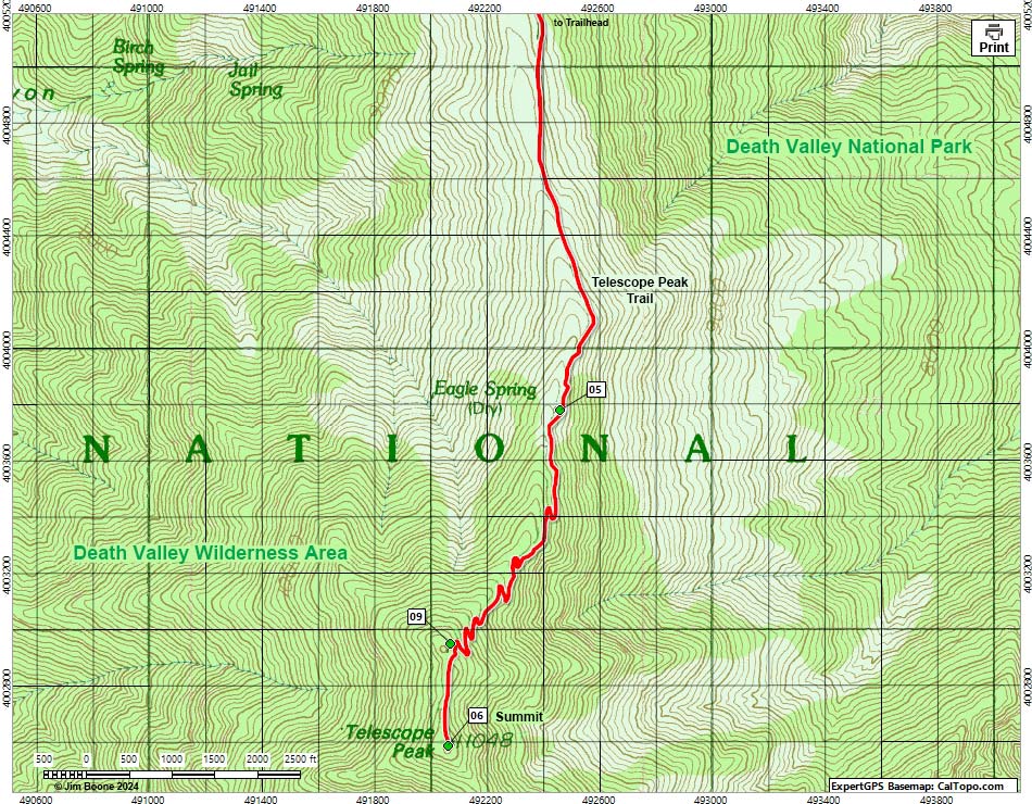 Telescope Peak Area Map - South Section