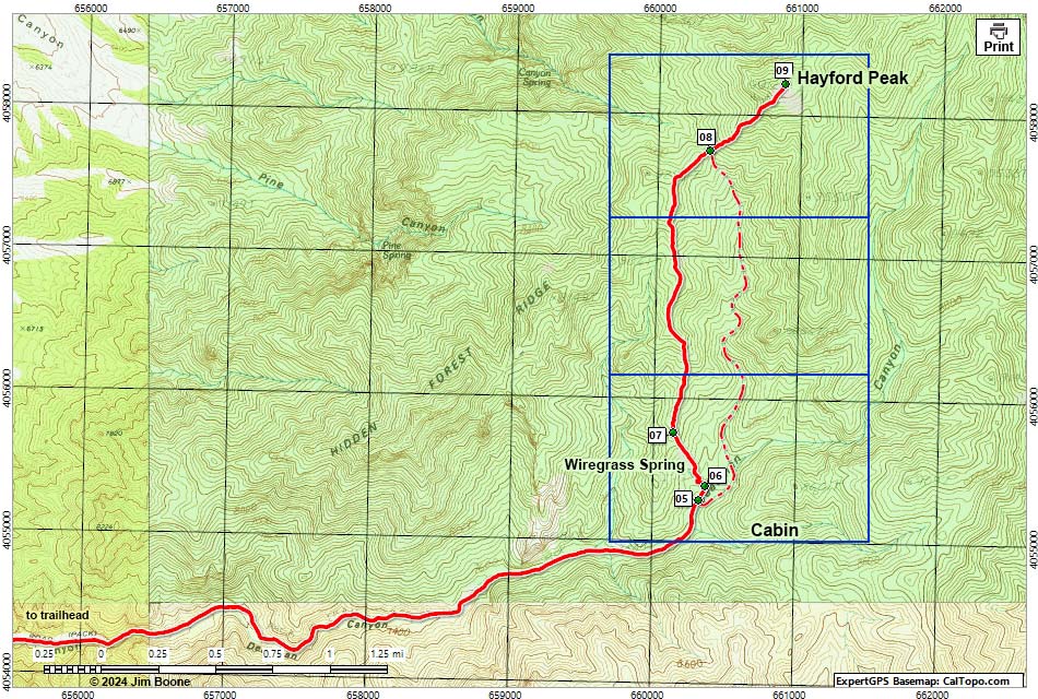 Hayford Peak Route Map Overview