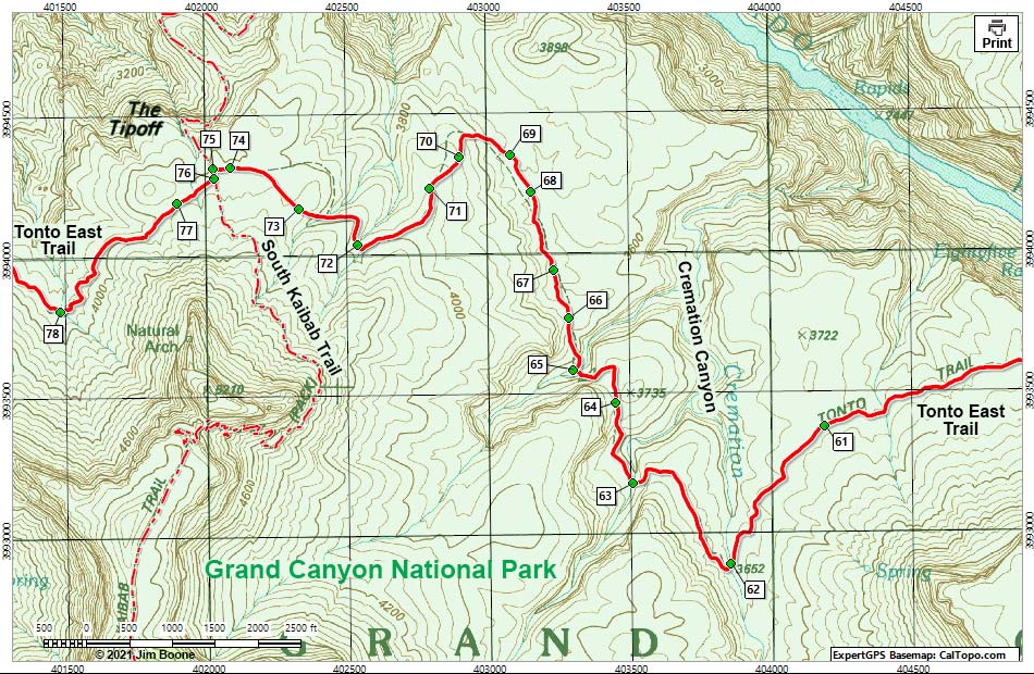 Tonto East Trail map