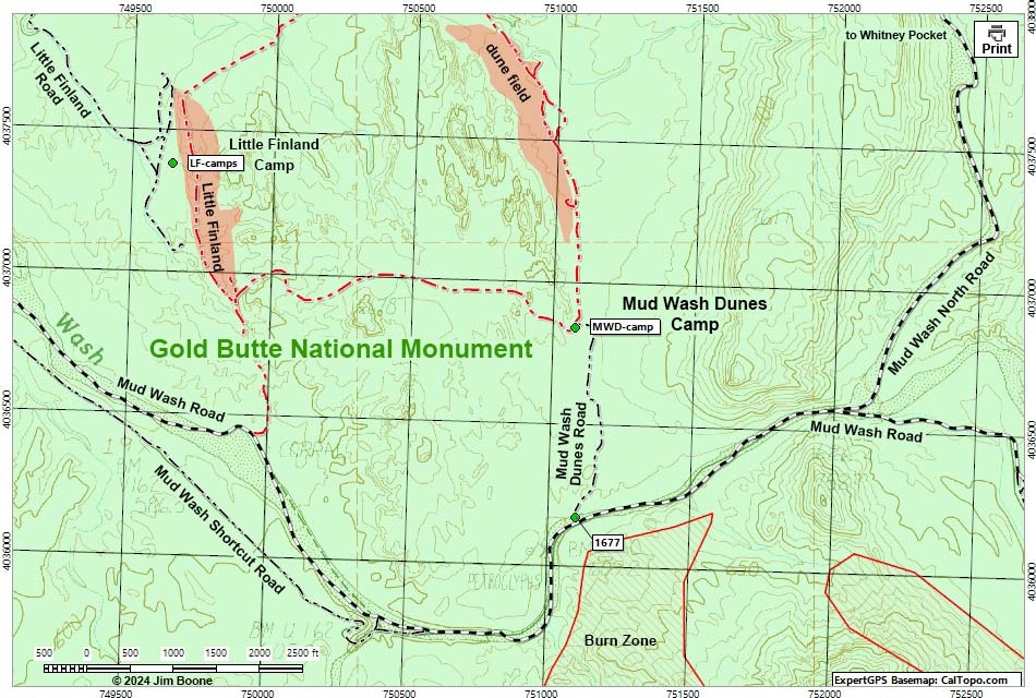 Mud Wash Dunes Campsite Map