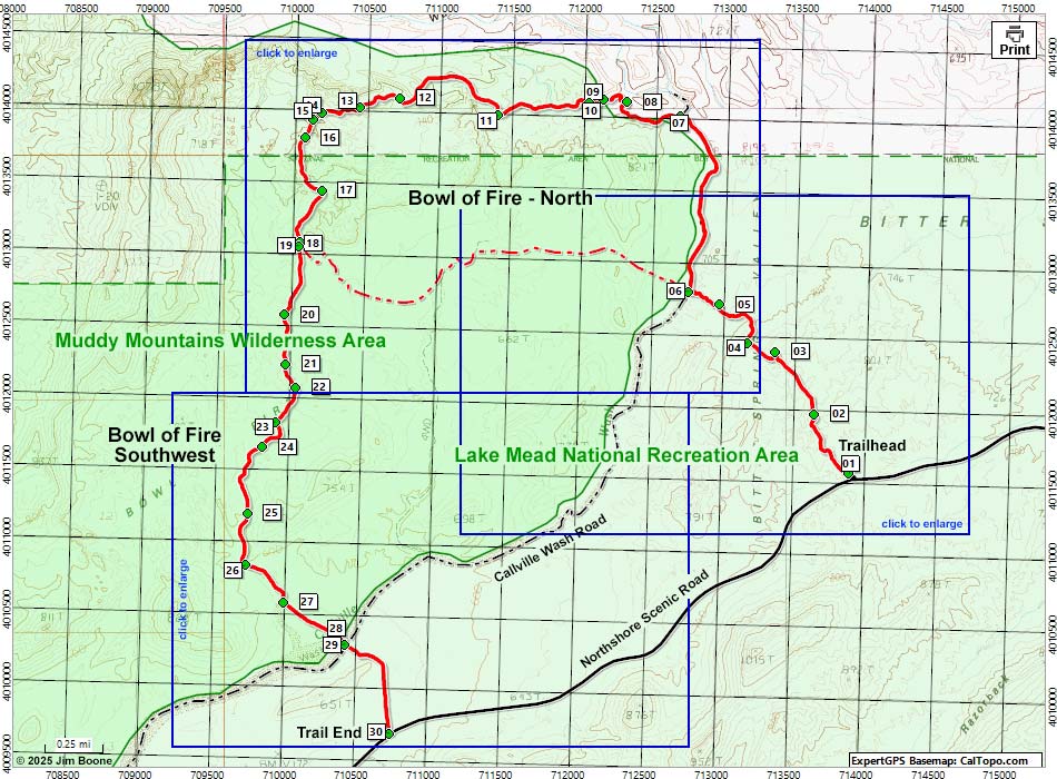 Bowl of Fire North Hiking Map