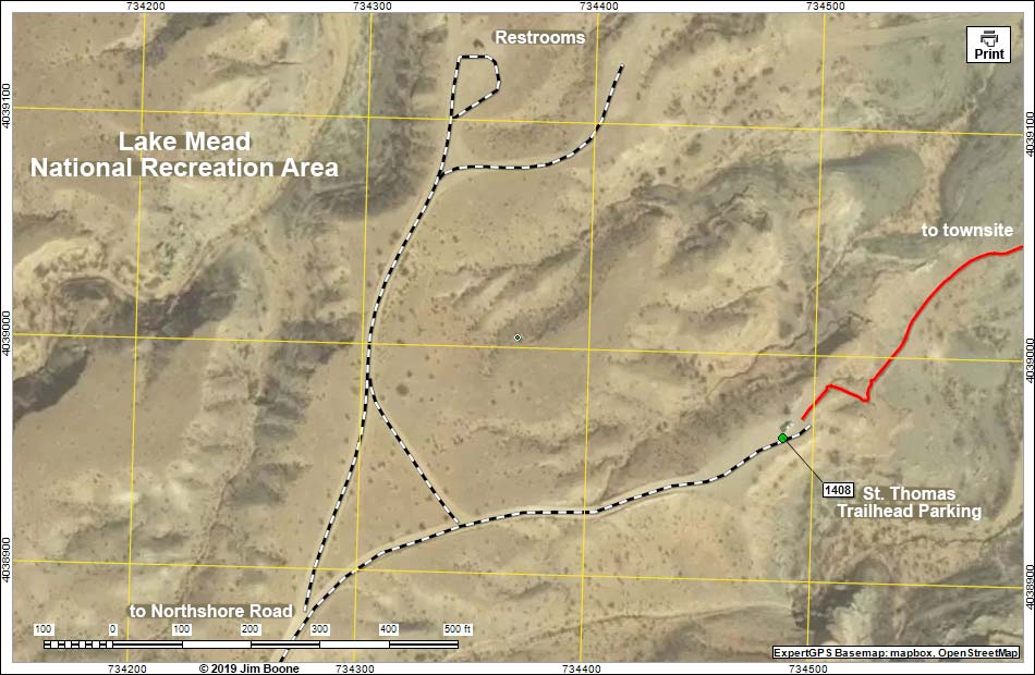 St. Thomas Townsite Trailhead Map