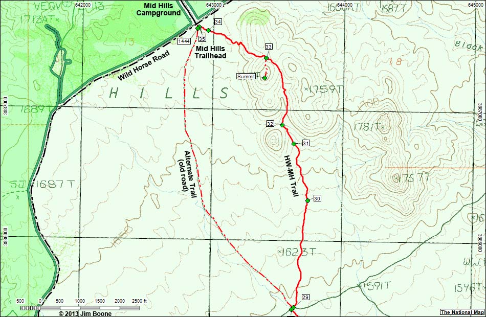 Hole-in-the-Wall to Mid Hills Trail Map