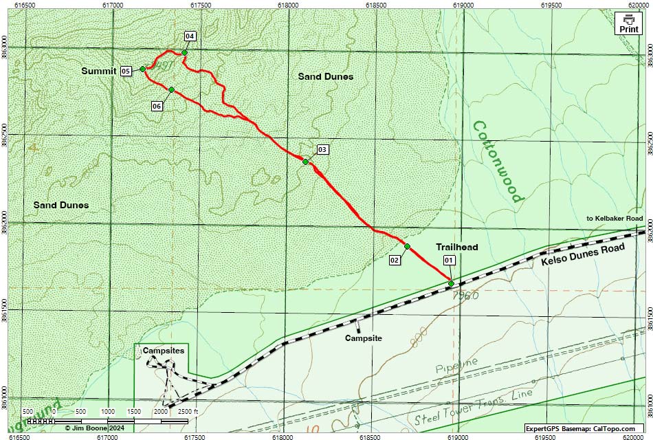 Kelso Dunes Route Map